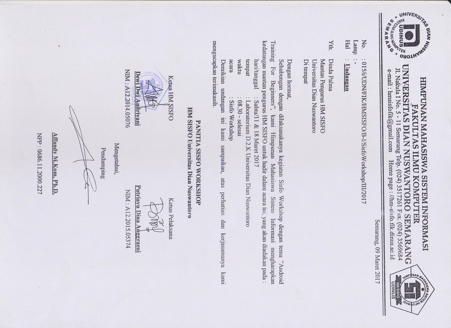 Surat undangan mantan pengurus HM Sisfo